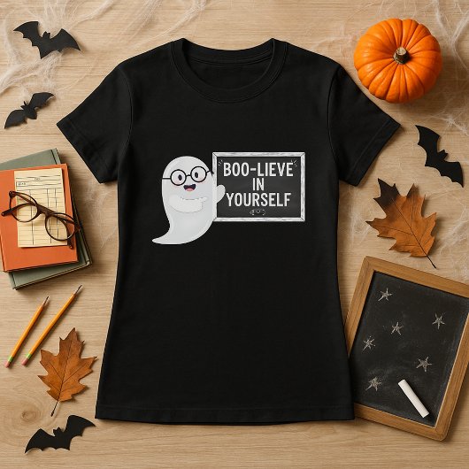 BOO‑LIEVE in Yourself Teacher Halloween Ghost Tシャツ