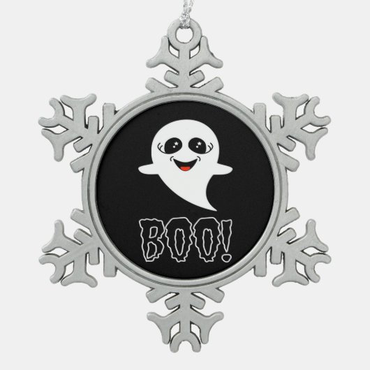 Boo Little Halloween Classic Design スノーフレークピューターオーナメント (正面)