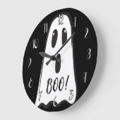BOO! Spooky Cute Ghost Halloween Black White ラージ壁時計 (傾斜)