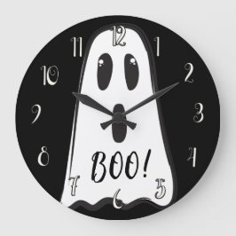 BOO! Spooky Cute Ghost Halloween Black White ラージ壁時計