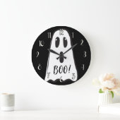 BOO! Spooky Cute Ghost Halloween Black White ラージ壁時計 (ホーム)