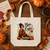 Boo Then Coffee ハロウィンの音楽教師 ラージトートバッグ