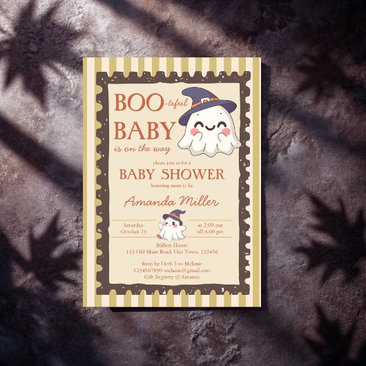 Boo-tiful ghost retro stamp Halloween baby shower 招待状