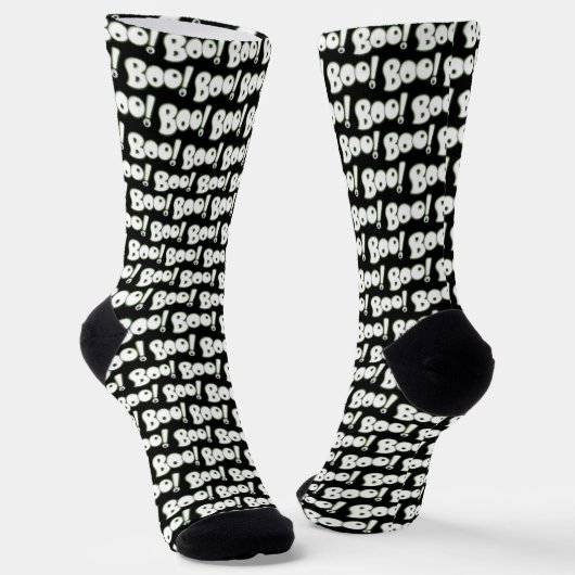BOO tiful Halloween Ghost Cartoon Type Black ソックス (傾斜あり)
