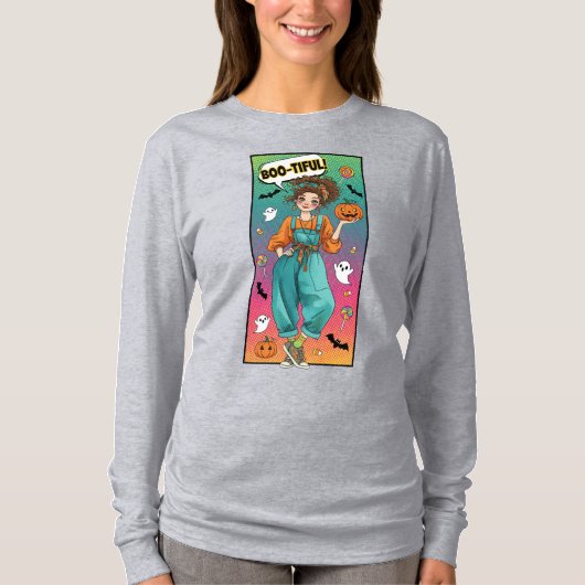 “Boo-tiful” Halloween Long Sleeve Tee Tシャツ (正面)