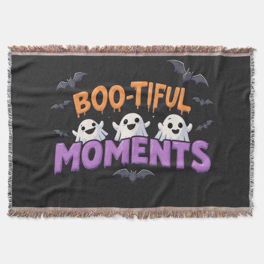 Boo-Tiful Moments Cute Halloween Ghosts and Bats スローブランケット (正面)