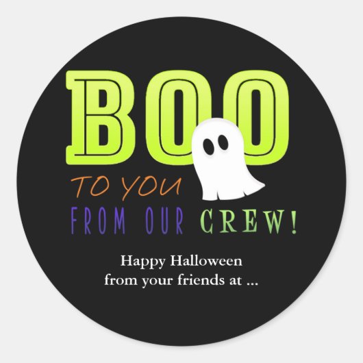 BOO TO YOU FROM OUR CREWハロウィーンの好意ステッカー ラウンドシール (正面)