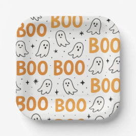 BOO Typography Playful White Ghosts Halloween  ペーパープレート
