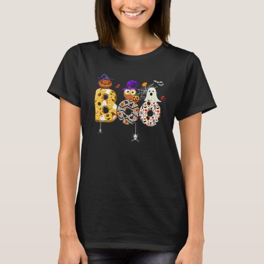 Boo With Spiders And Pumpkin Witch Hat Cute Ghost  Tシャツ (正面)