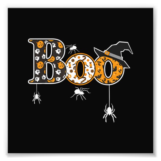 Boo With Spiders And Witch Hat Halloween フォトプリント (正面)