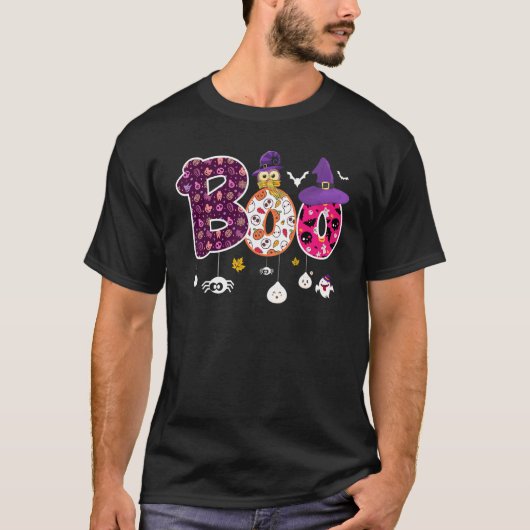 Boo With Spiders And Witch Hat Halloween 1 Tシャツ (正面)