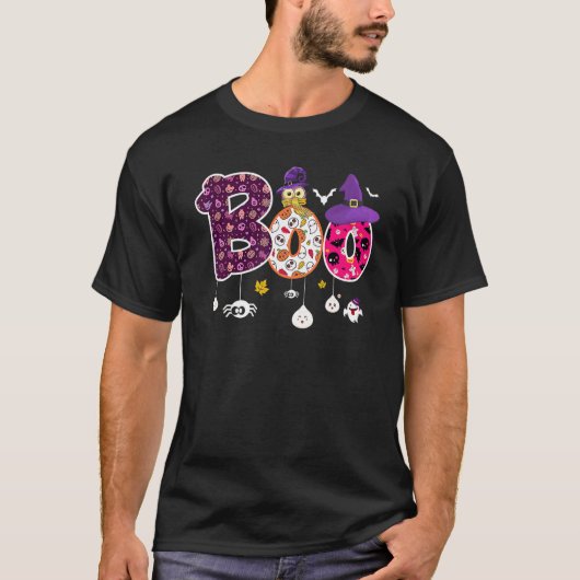 Boo With Spiders And Witch Hat Halloween Tシャツ (正面)