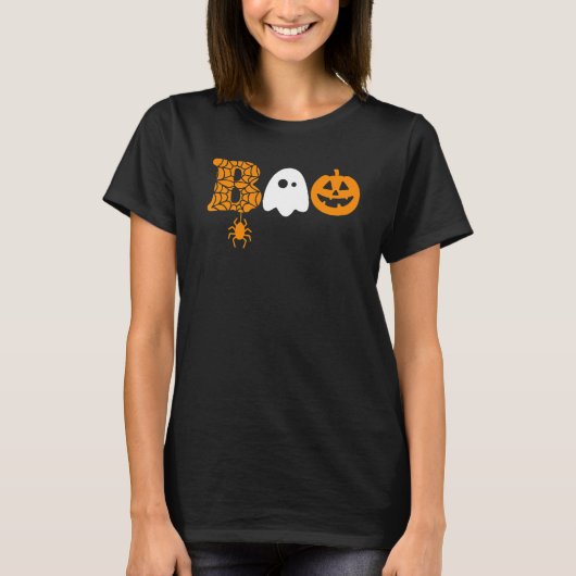 Boo With Spiders And Witch Hat Halloween Tシャツ (正面)