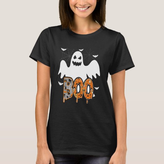 Boo With Spiders And Witch Hat Halloween Tシャツ (正面)