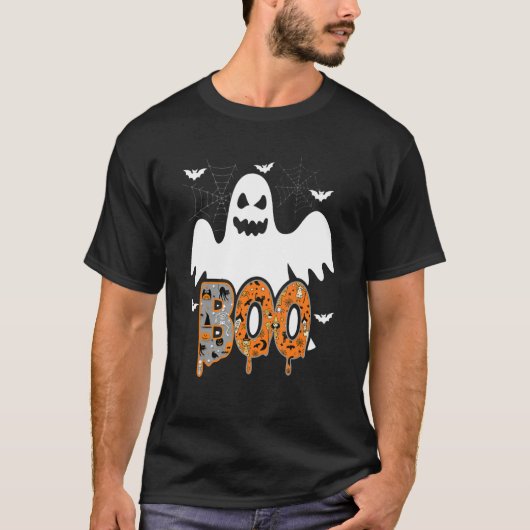 Boo With Spiders And Witch Hat Halloween Tシャツ (正面)