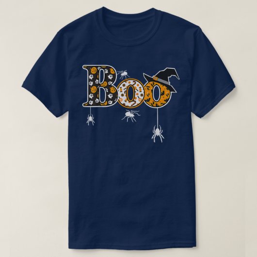Boo With Spiders And Witch Hat Halloween T  Tシャツ (デザイン正面)