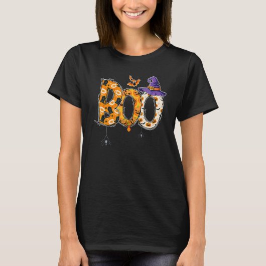Boo With Spiders Witch Hat Halloween Costume Party Tシャツ (正面)