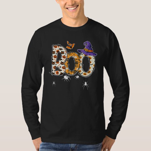 Boo With Spiders Witch Hat Halloween Costume Party Tシャツ (正面)