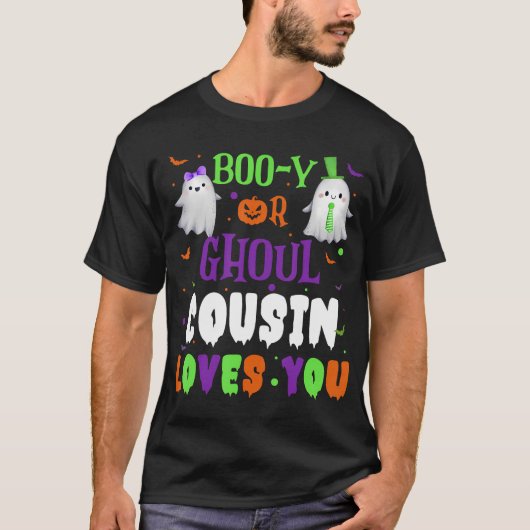 Boo-YまたはGhoulのいとこがあなたを愛するベビーBooハロウィーン Tシャツ (正面)