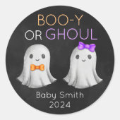 Boo-yまたはGhoul Halloweenの性別が明らかになる ラウンドシール (正面)