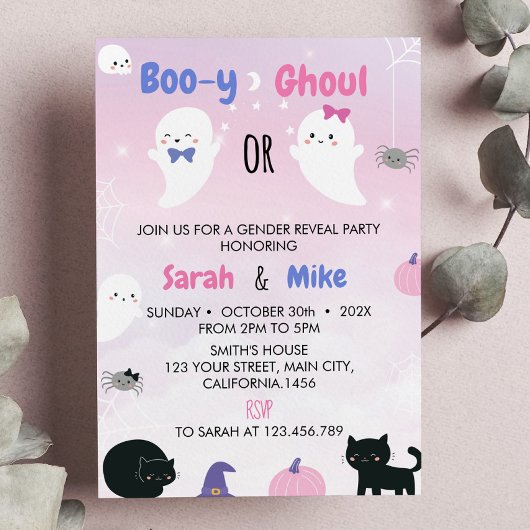 Boo YまたはGhoul Halloween Gender Reveal 招待状