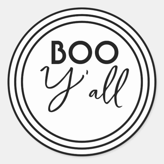 Boo Y’all Black and White Halloween Design ラウンドシール (正面)