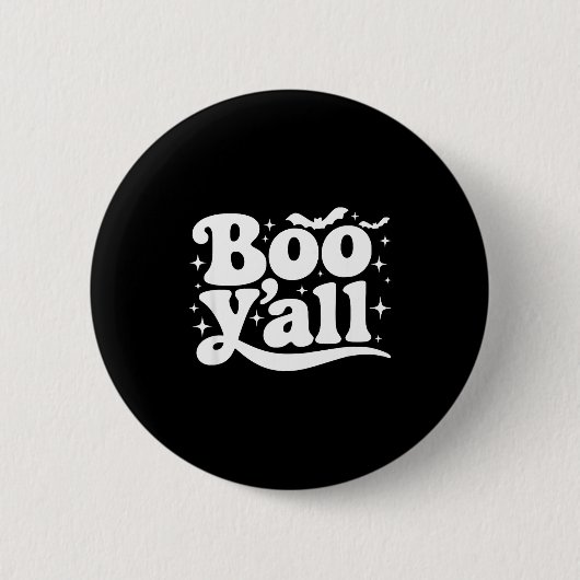 Boo Y'all Southern Retro Halloween Quote Saying Ba 缶バッジ (正面)