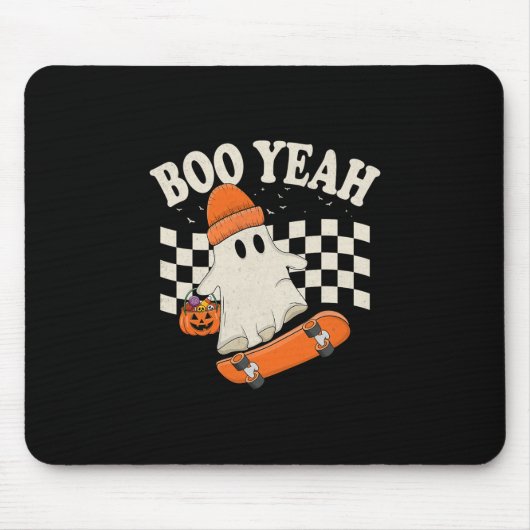 Boo Yeah Ghost Skateboarding Funny Halloween Ghost マウスパッド (正面)