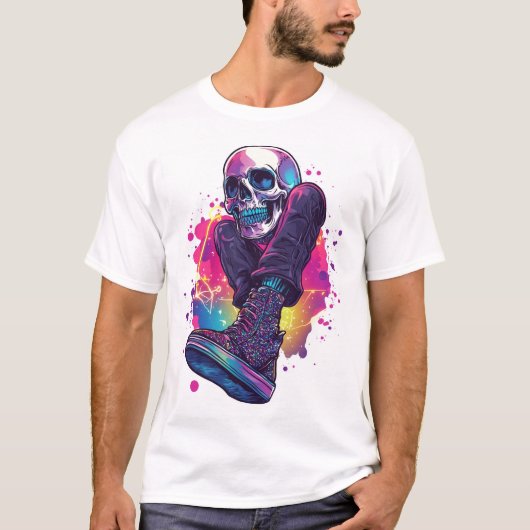 Boogie Bones � Funny 70s Disco Skull Tシャツ (正面)