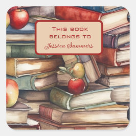 Bookお洒落 and Apple Loversブックネームプレート スクエアシール