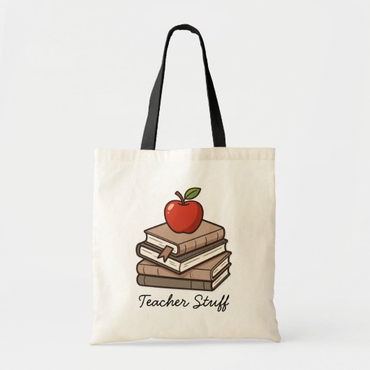 Book and Apple Teacher Stuff トートバッグ (正面)