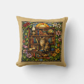 Book and Cat Lovers Faux Stain Glass クッション (正面)