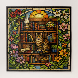 Book and Cat Lovers Faux Stain Glass ジグソーパズル