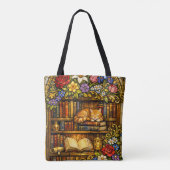 Book and Sleeping Cat Lovers Faux Stain Glass トートバッグ (裏面)