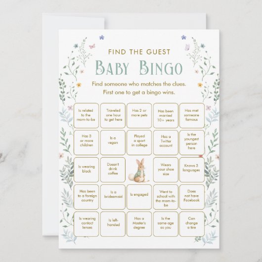 Book Baby Shower Find the Guest Bingo Game Card 招待状 (正面)
