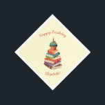 Book Birthday Party Kids 読's スタンダードカクテルナプキン<br><div class="desc">大好きな子供のために本の誕生日パーティーを投げ読ろ！上にカップケーキを置いたかわいい本のスタックは、図書館や書店で本テーマの誕生日パーティーを見つけるのにかわいい！</div>