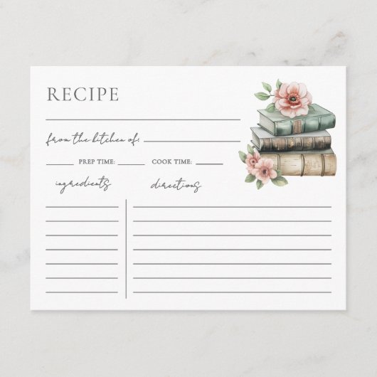 Book Bridal Shower Recipe Request Card エンクロージャーカード (正面)