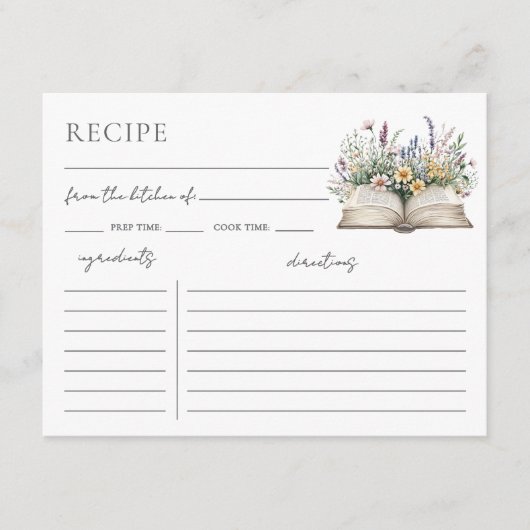 Book Bridal Shower Recipe Request Card エンクロージャーカード (正面)