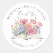 Book Bridal Shower Thank You ラウンドシール (正面)