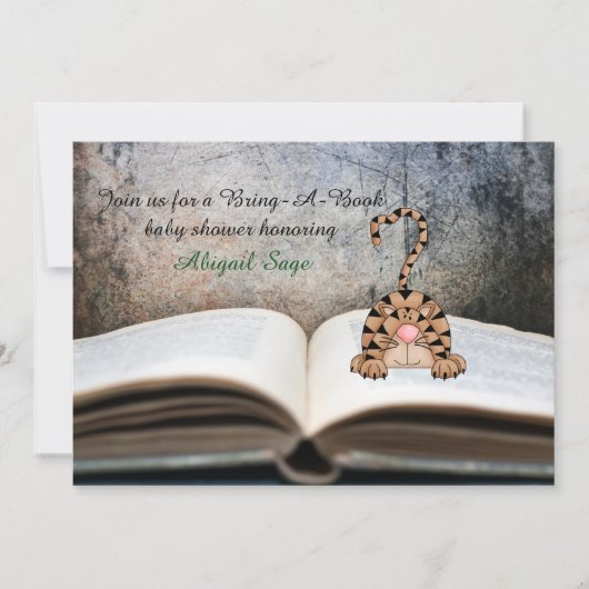 Book Cat Neutral Baby Shower招待状 招待状 (正面)