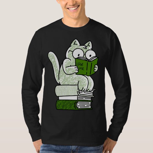 book  cat reading  cute tシャツ (正面)