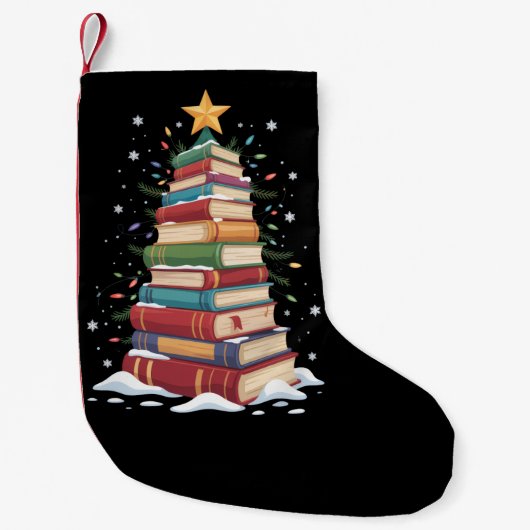 Book Christmas Tree Book Lover Teacher Librarian  スモールクリスマスストッキング (正面)