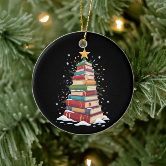 Book Christmas Tree Book Lover Teacher Librarian  セラミックオーナメント (ツリー)