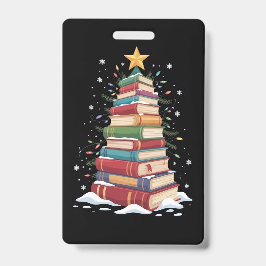Book Christmas Tree Book Lover Teacher Librarian  バッジ (正面)