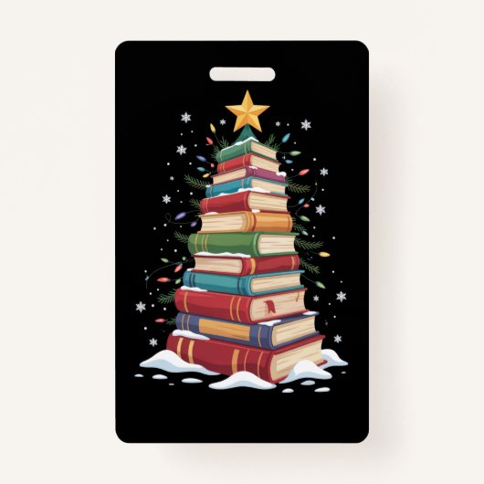 Book Christmas Tree Book Lover Teacher Librarian  バッジ (正面)