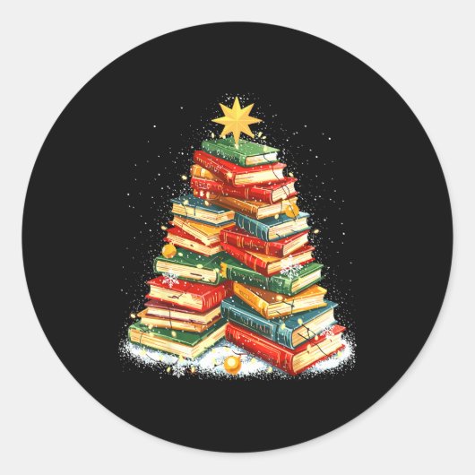 Book Christmas Tree Reading  ラウンドシール (正面)