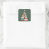 Book Christmas Tree Retro Bookworm Library スクエアシール (バッグ)