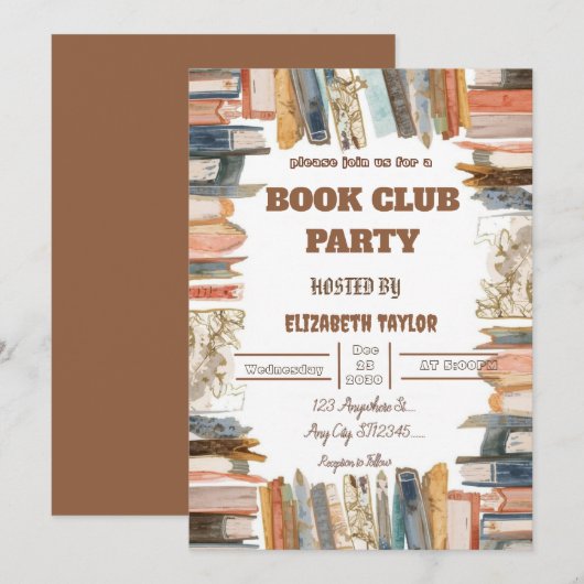 Book Club Party Invitation – Cozy Reading Night 招待状 (正面/裏面)