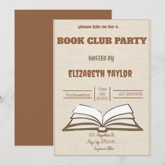 Book Club Party Invitation – Cozy Reading Night 招待状 (正面/裏面)