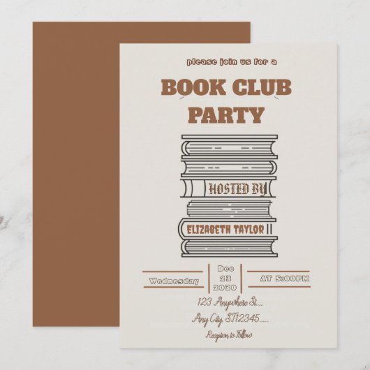 Book Club Party Invitation – Cozy Reading Night 招待状 (正面/裏面)